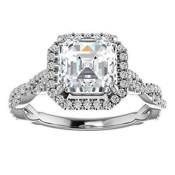 Asscher cut Twisted Cathedral Halo Engagement Ring