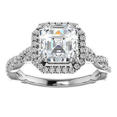 Asscher cut Twisted Cathedral Halo Engagement Ring