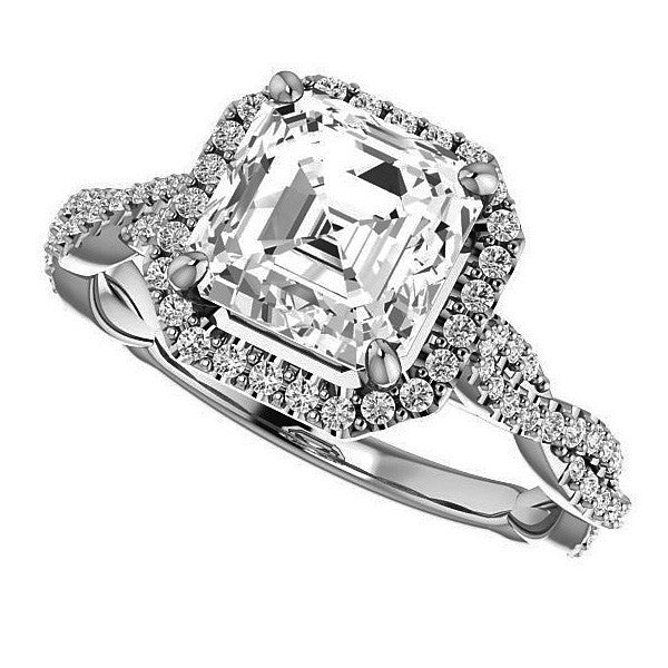 Asscher cut Twisted Cathedral Halo Engagement Ring