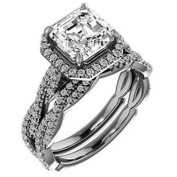 Asscher cut Twisted Cathedral Halo Engagement Ring