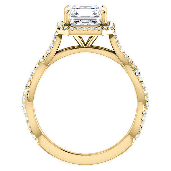 Asscher cut Twisted Cathedral Halo Engagement Ring