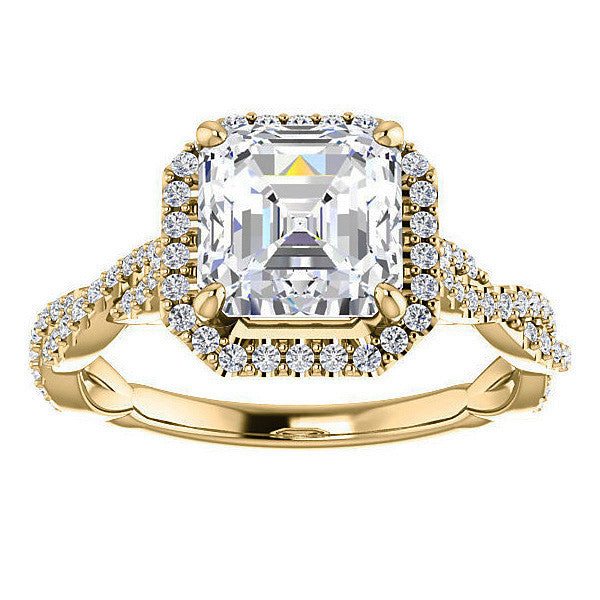 Asscher cut Twisted Cathedral Halo Engagement Ring