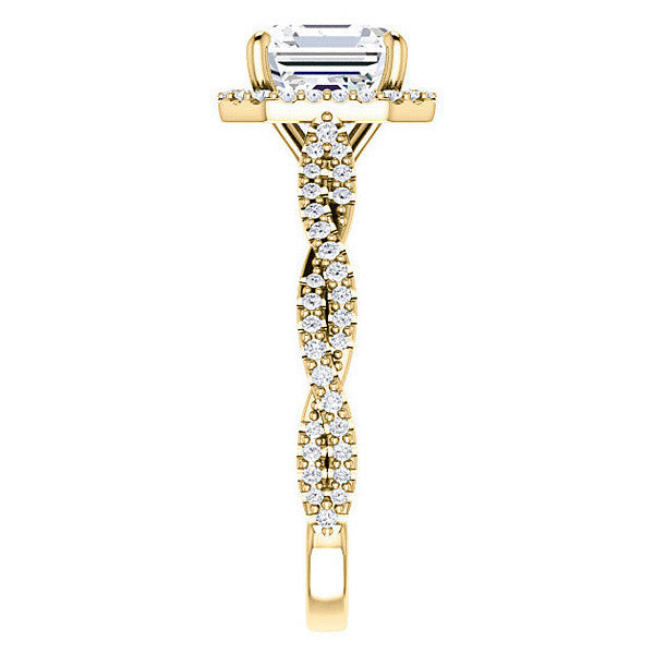 Asscher cut Twisted Cathedral Halo Engagement Ring