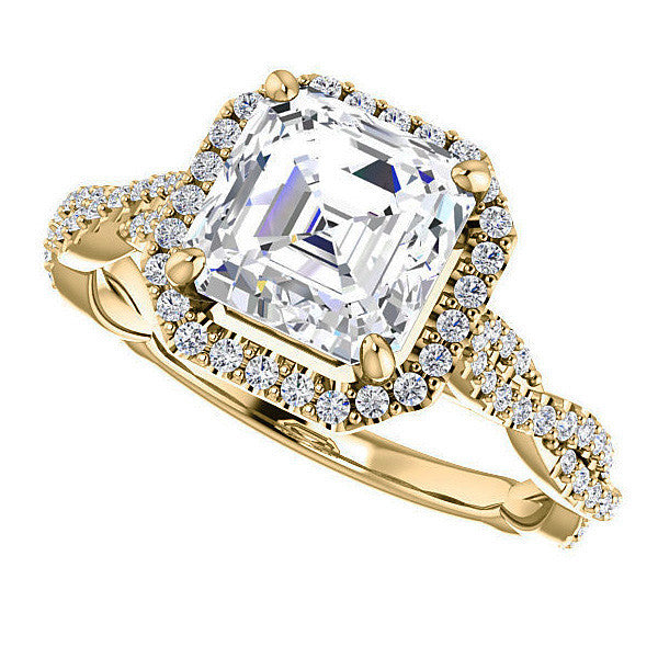 Asscher cut Twisted Cathedral Halo Engagement Ring