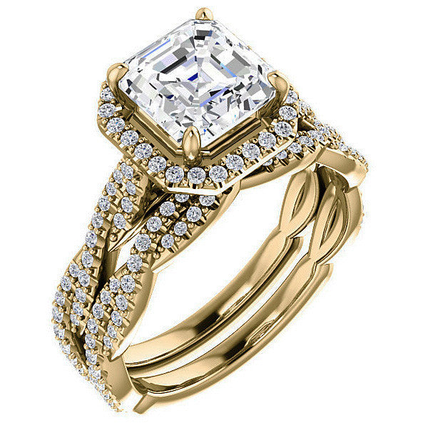 Asscher cut Twisted Cathedral Halo Engagement Ring