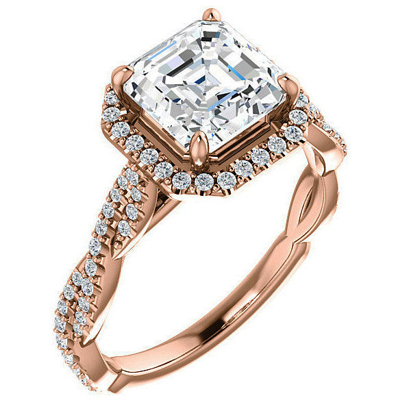 Asscher cut Twisted Cathedral Halo Engagement Ring