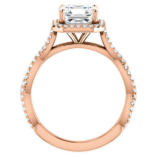 Asscher cut Twisted Cathedral Halo Engagement Ring