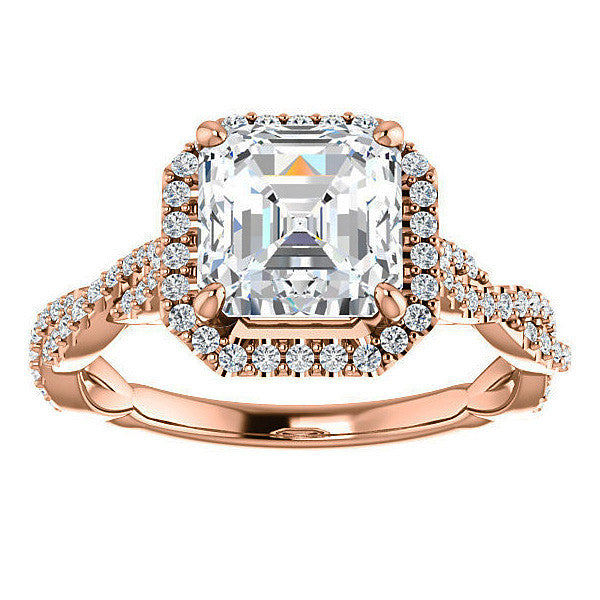 Asscher cut Twisted Cathedral Halo Engagement Ring