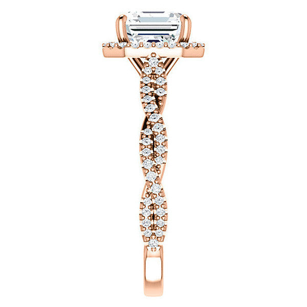 Asscher cut Twisted Cathedral Halo Engagement Ring
