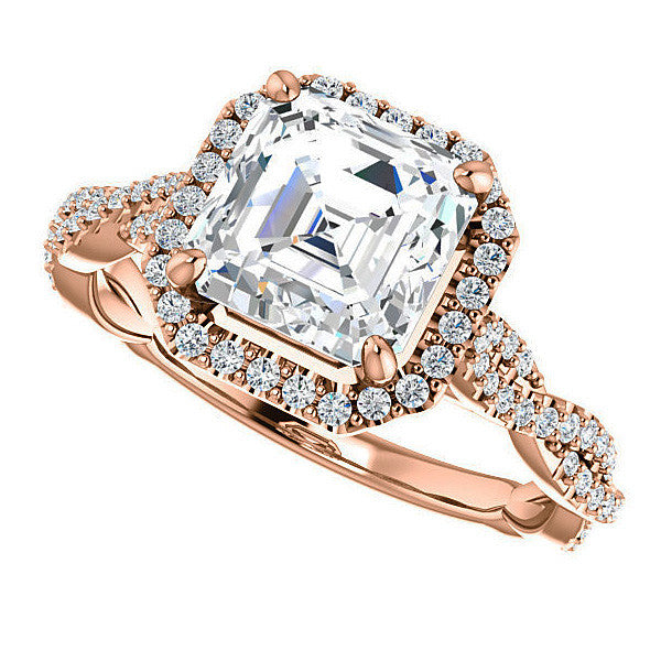 Asscher cut Twisted Cathedral Halo Engagement Ring