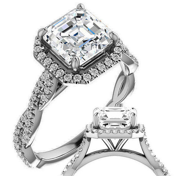Asscher cut Twisted Cathedral Halo Engagement Ring
