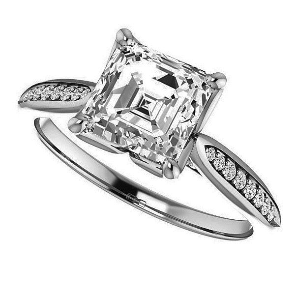 Asscher Moissanite Tulip Cathedral Engagement Ring