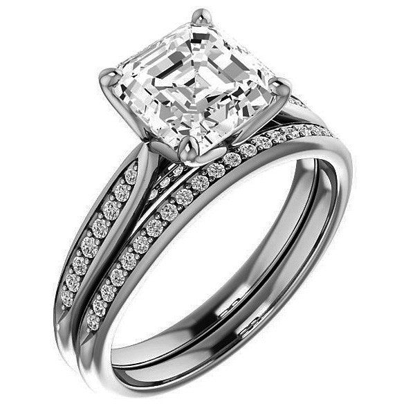 Asscher Moissanite Tulip Cathedral Engagement Ring
