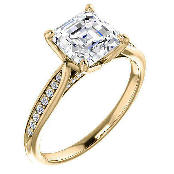 Asscher Moissanite Tulip Cathedral Engagement Ring