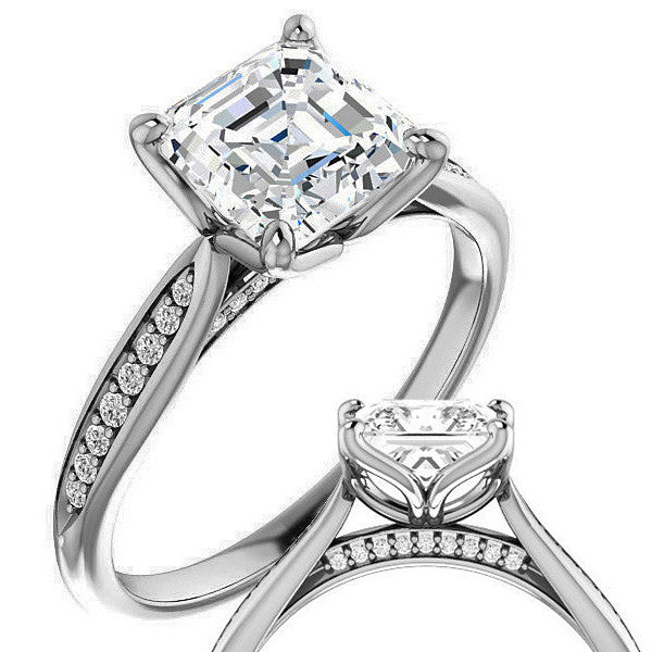 Asscher Moissanite Tulip Cathedral Engagement Ring
