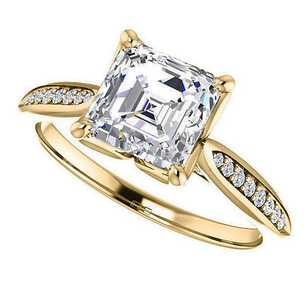 Asscher Moissanite Tulip Cathedral Engagement Ring