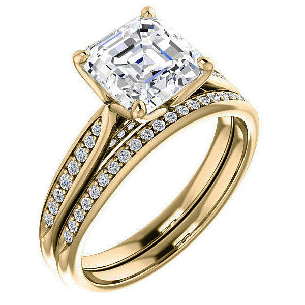 Asscher Moissanite Tulip Cathedral Engagement Ring