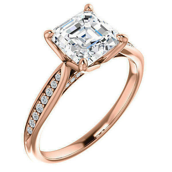 Asscher Moissanite Tulip Cathedral Engagement Ring