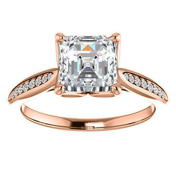 Asscher Moissanite Tulip Cathedral Engagement Ring