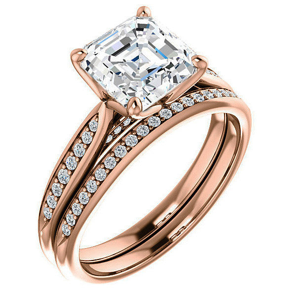 Asscher Moissanite Tulip Cathedral Engagement Ring
