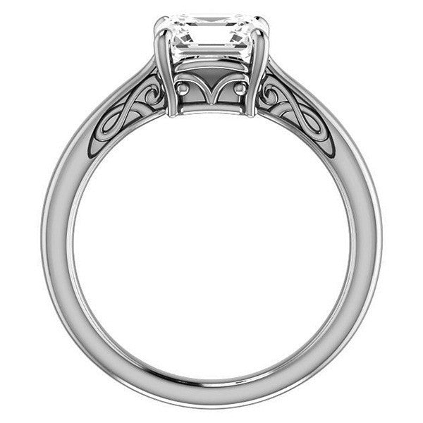 Asscher cut Scroll Solitaire Ring