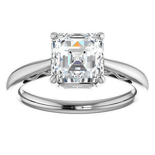 Asscher cut Scroll Solitaire Ring
