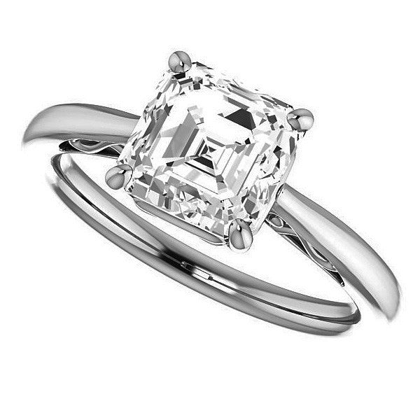 Asscher cut Scroll Solitaire Ring