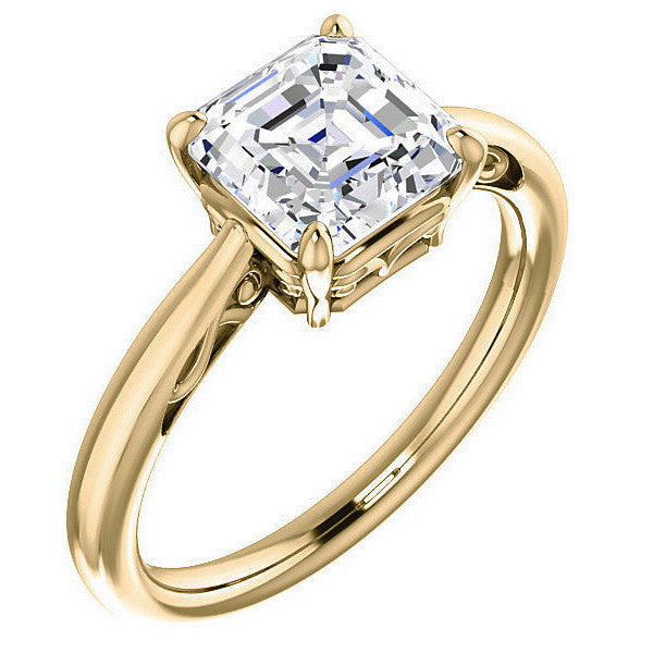 Asscher cut Scroll Solitaire Ring
