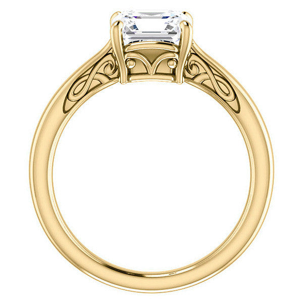 Asscher cut Scroll Solitaire Ring