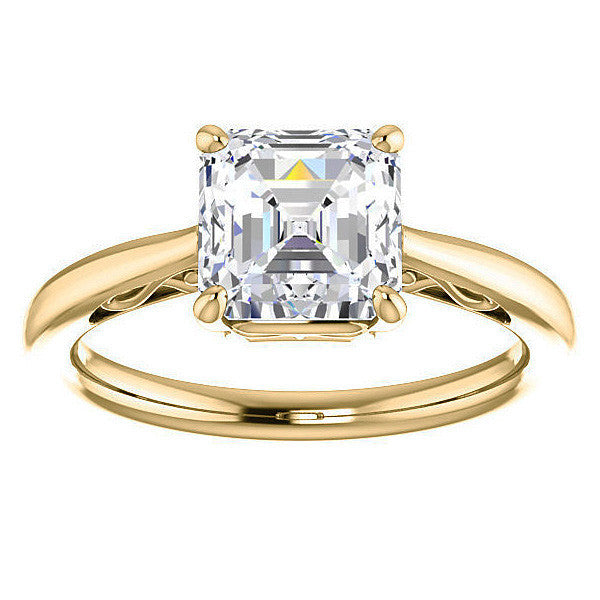 Asscher cut Scroll Solitaire Ring