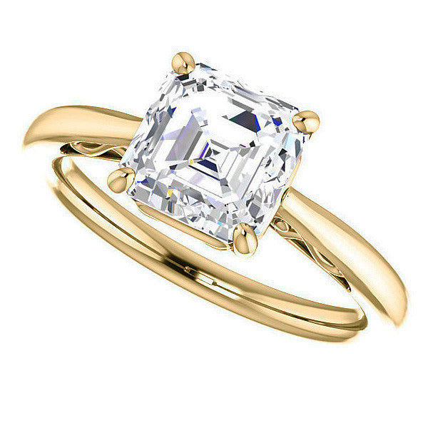 Asscher cut Scroll Solitaire Ring