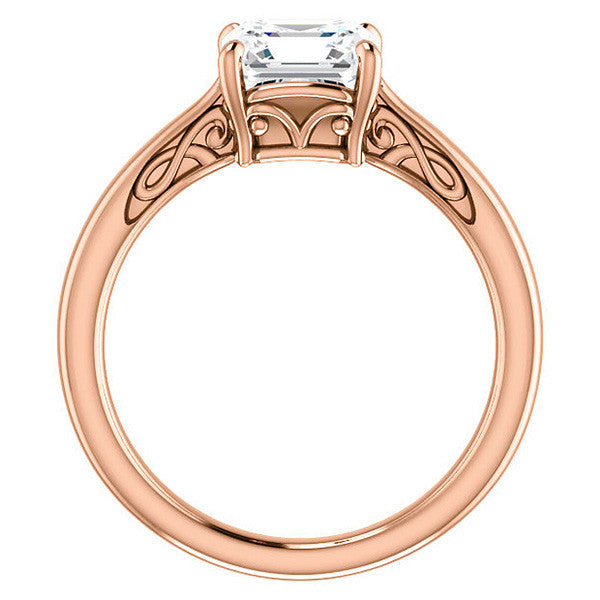 Asscher cut Scroll Solitaire Ring