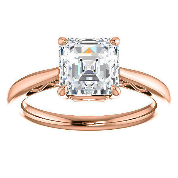 Asscher cut Scroll Solitaire Ring