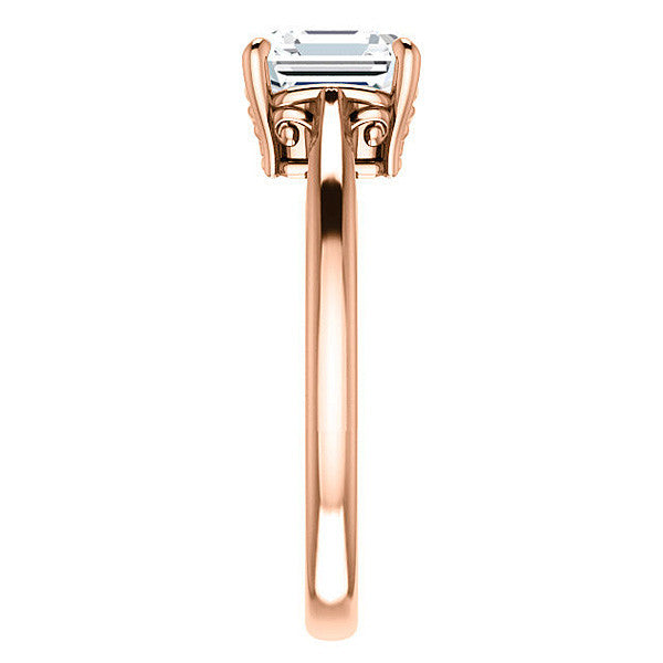 Asscher cut Scroll Solitaire Ring
