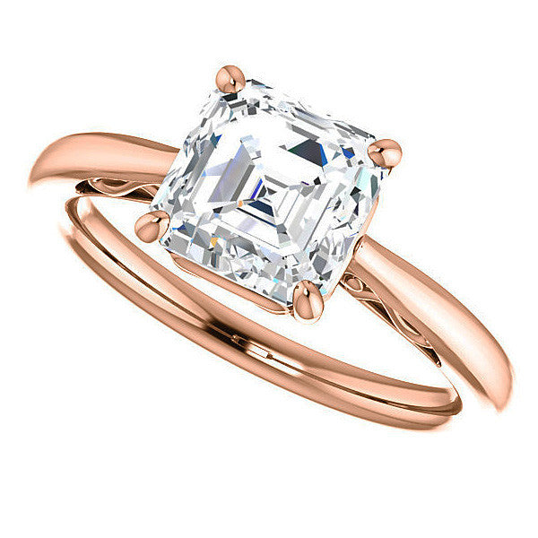 Asscher cut Scroll Solitaire Ring