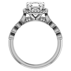 Asscher cut Scalloped Halo Engagement Ring