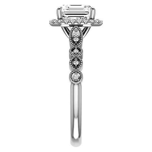 Asscher cut Scalloped Halo Engagement Ring
