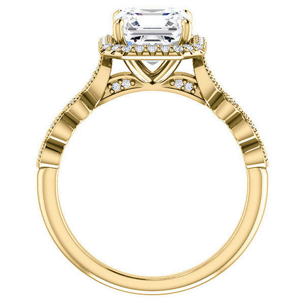 Asscher cut Scalloped Halo Engagement Ring