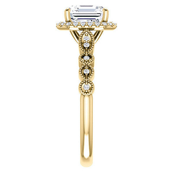 Asscher cut Scalloped Halo Engagement Ring