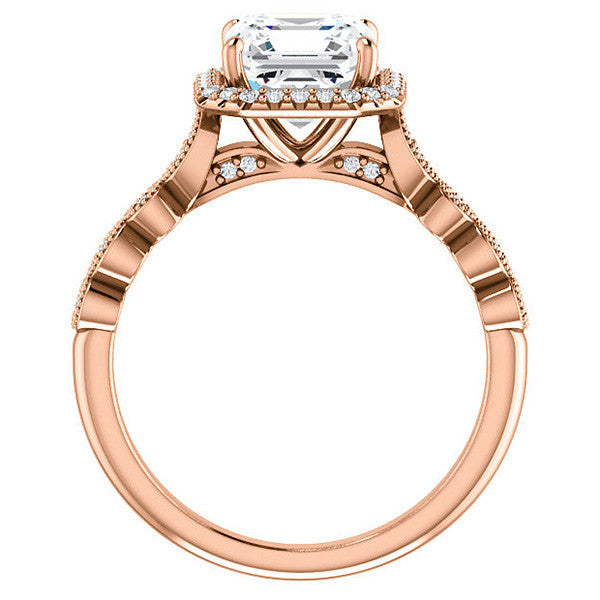 Asscher cut Scalloped Halo Engagement Ring