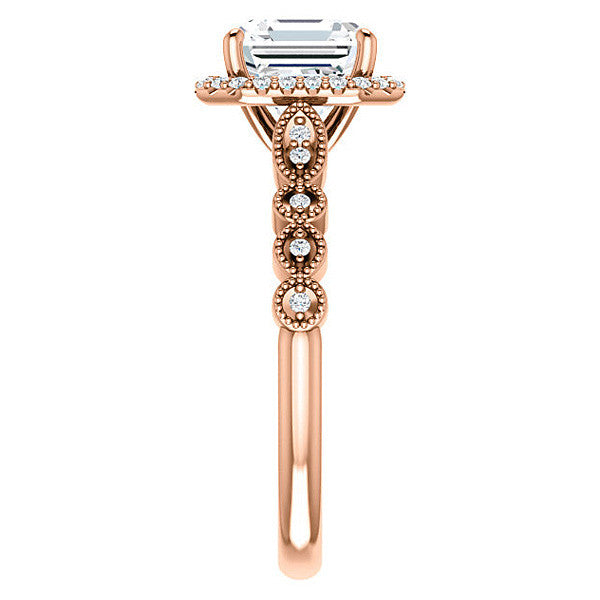 Asscher cut Scalloped Halo Engagement Ring