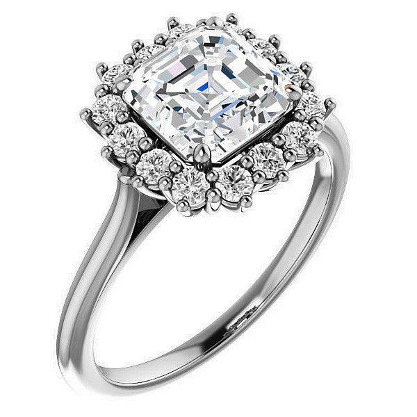 Asscher cut Moissanite Halo Engagement Ring