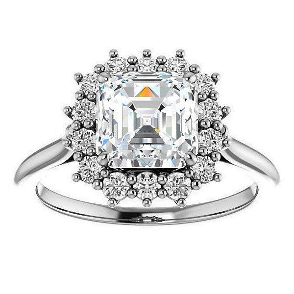 Asscher cut Moissanite Halo Engagement Ring