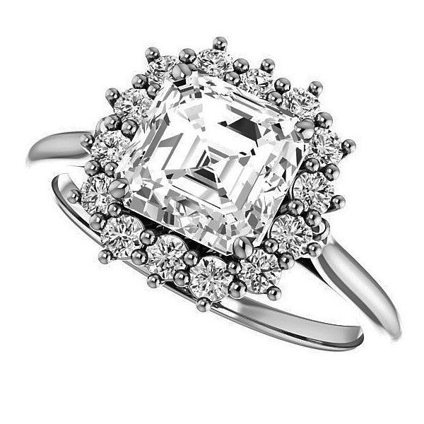 Asscher cut Moissanite Halo Engagement Ring