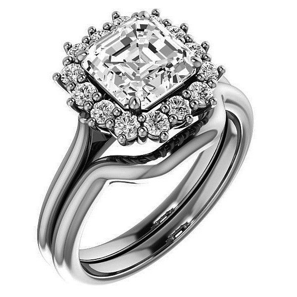 Asscher cut Moissanite Halo Engagement Ring