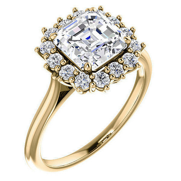 Asscher cut Moissanite Halo Engagement Ring