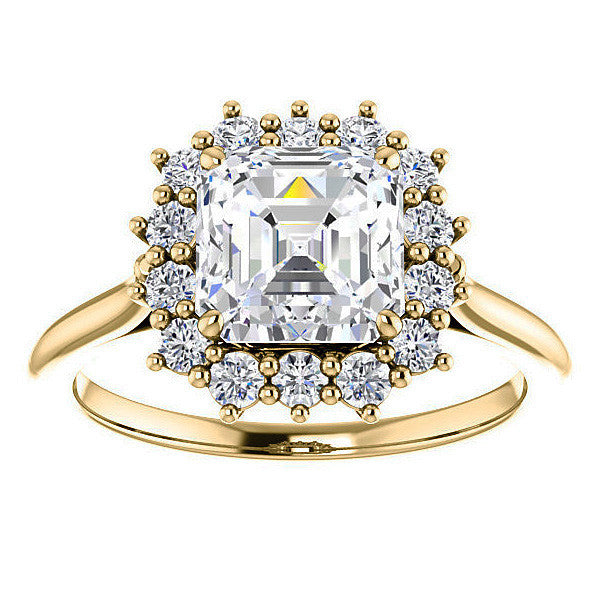 Asscher cut Moissanite Halo Engagement Ring