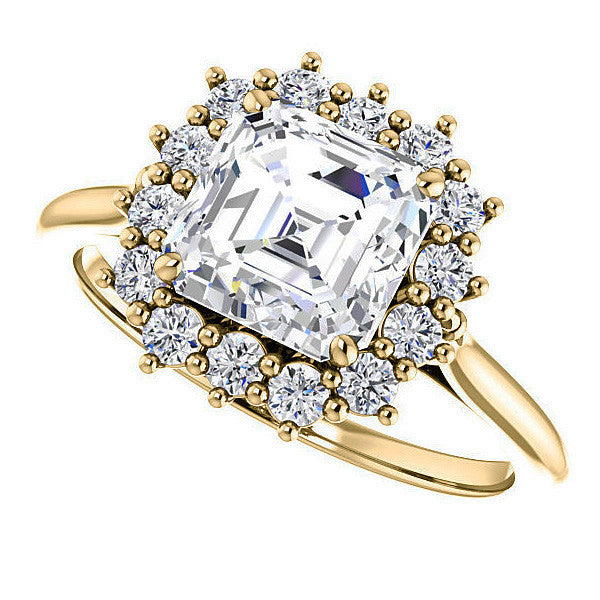 Asscher cut Moissanite Halo Engagement Ring