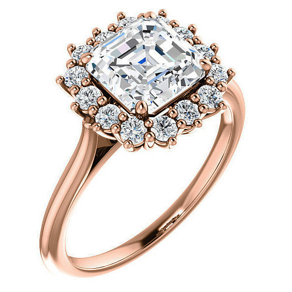 Asscher cut Moissanite Halo Engagement Ring