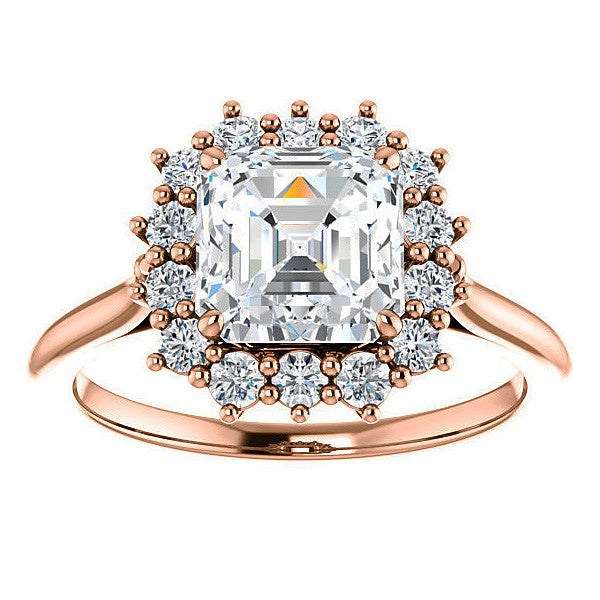 Asscher cut Moissanite Halo Engagement Ring